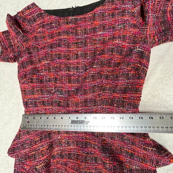 Trina Turk Women's Size 6 Check Purple Back Zip Sheath Peplum Dress Lined Tweed - Picture 7 of 8